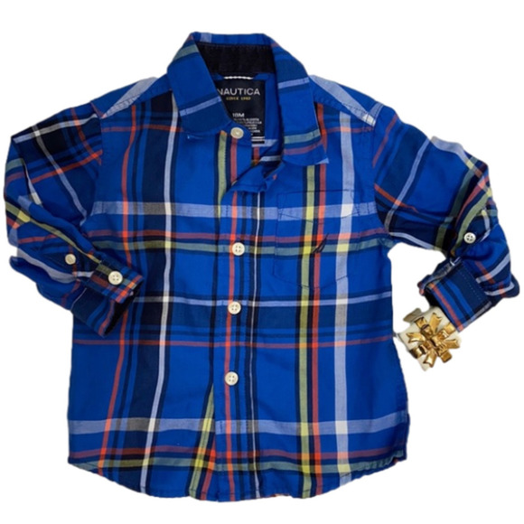 Nautica Boys Plaid Button Down Long Sleeve Shirt Size 18 Months - Picture 1 of 7